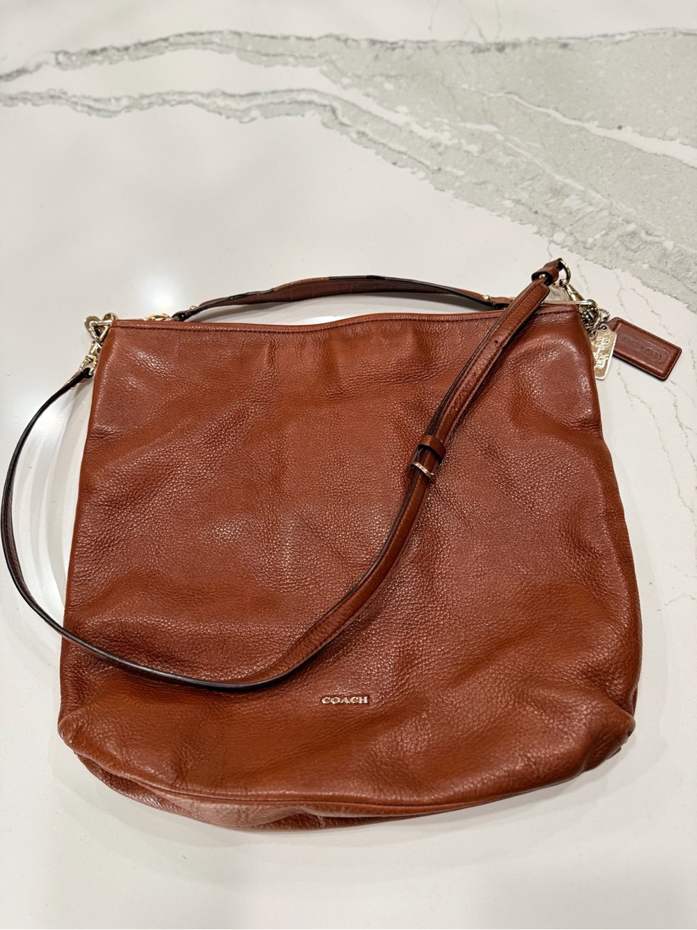 Coach Brown Pebble Leather Shoulder Bag with Adjustable Strap